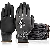 HyFlex Ansell 11-840 Ergonomic Abrasion-Resistant Nitrile Foam Industrial Gloves for Automotive, Fabrication, EMS, Utilities - Size 10, Black (12 Pairs)