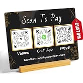 Custom Scan to Pay Sign with Stand, QR Code Payment Sign, Tabletop | Helps customers scan and pay faster with a custom tabletop sign for Venmo, Cash App, PayPal or other QR payment options
