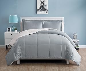 VCNY Home Micro Mink Reversible 3-Piece Warm Sherpa Comforter Set, King, Grey