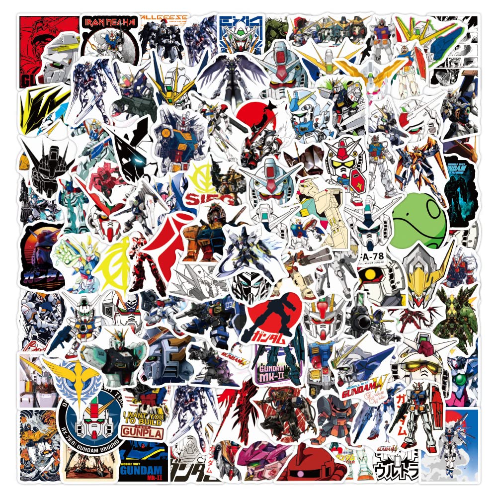Anime Gundam Robot Sticker Pack 100pcs, Vinyl Anime Sticker Decals for Water Bottles Laptop Skateboard Notebook, Gift for Adults Kids Teens — image 1