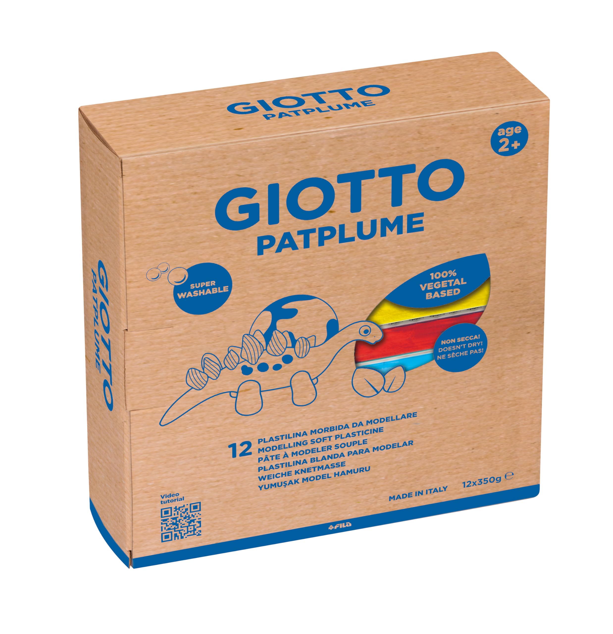 GIOTTO Patplume Soft Modelling Clay, 12 Assorted Colours, 20g, Vegetable Based Formula, Super Washable, For Children, Parties and Schools