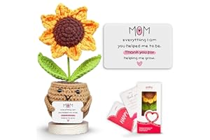 Gossby Gift for Mom - Handmade Positive Sunflower Doll Crochet with Card - Thank You for Helping ME Grow - Mom Gift from Daughter Son Kid - Mothers Day, Christmas, Birthday Present Idea