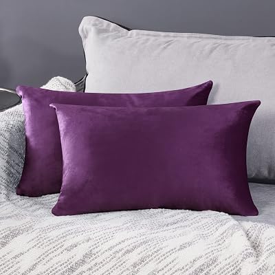 Deconovo Velvet Cushion Covers Set of 2 30x50 cm Purple 12x20 In