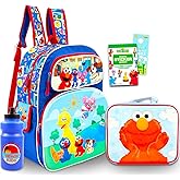 Sesame Street Backpack With Lunch Box for Kids - Bundle With 16" School Bag, Elmo Lunch Box, and More | Sesame Street School Supplies for Boys, Girls