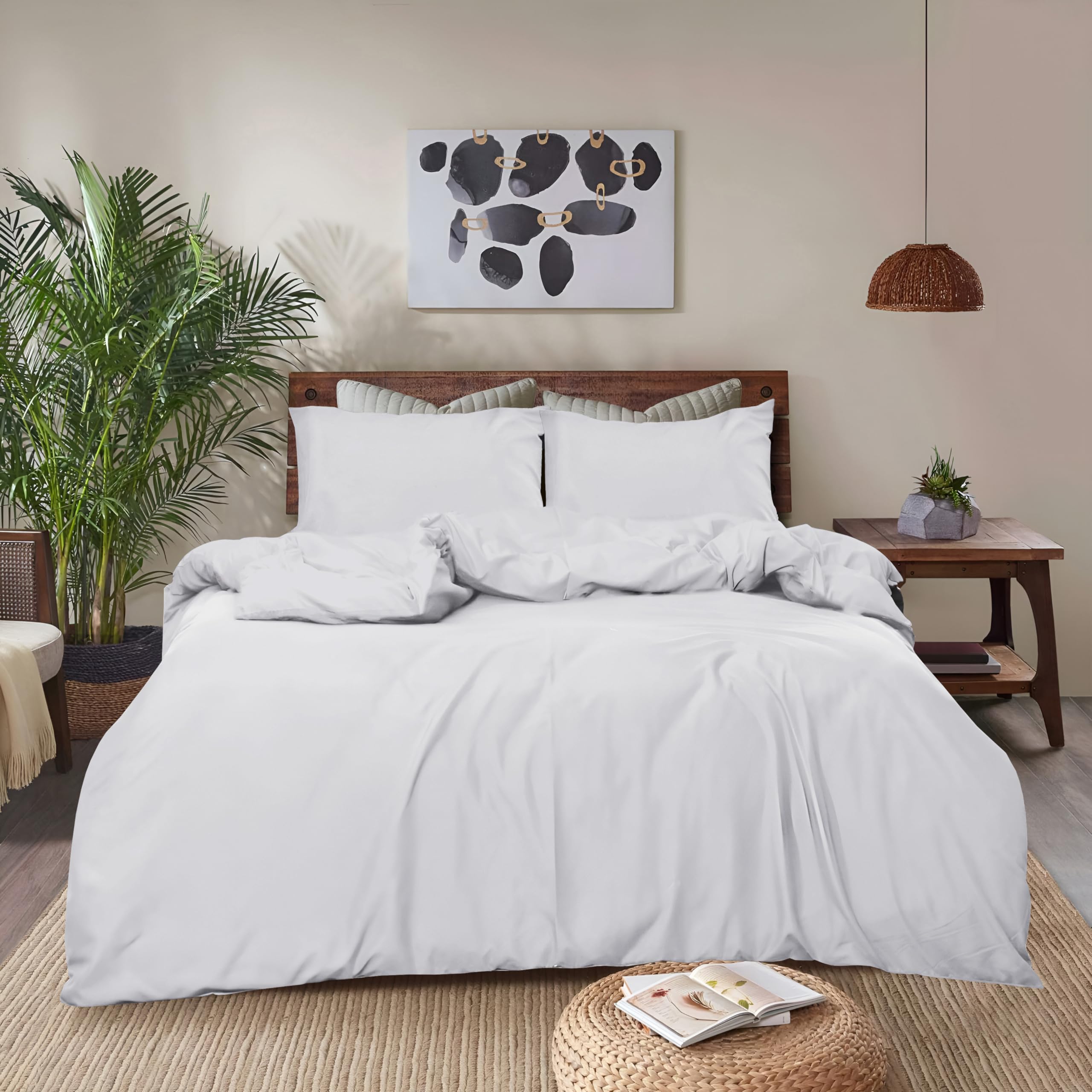 REHAN & CO White Double Duvet Cover Sets – Soft Brushed Microfiber Bedding – Plain Quilt Cover With Pillow Cases.