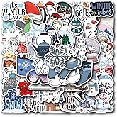 50Pcs White Winter-Themed Stickers for Kids,Waterproof Vinyl Winter Stickers for Decorating Laptops, Water Bottles, Notebooks, Christmas Party Gifts for Kids Teens and Adults