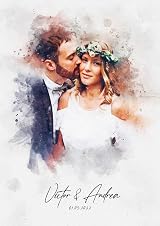 Personalised Wedding Portrait Watercolour Print Gift for Couple Anniversary view 4