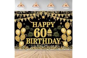 MDCGFOD 60th Birthday Banner - Black & Gold - 71 x 45 Inch - Happy 60th Birthday Decor