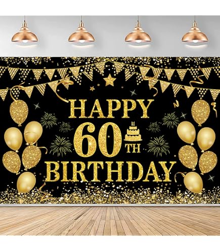60. Geburtstag Banner 'Happy 60th Birthday' – Schwarz/Gold, 300x50cm, Polyester, Wasserfest