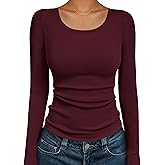 Ekouaer Long Sleeve Shirts for Women Ribbed Scoop Neck Tops 2025 Fall Basic Tees Fitted Thermal Undershirts Clothes XS-XXL