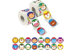 600 Adorable Round Animal Encouraging Incentive Stickers in 16 Designs with Perforated Line Expanded Version (Each Measures 1