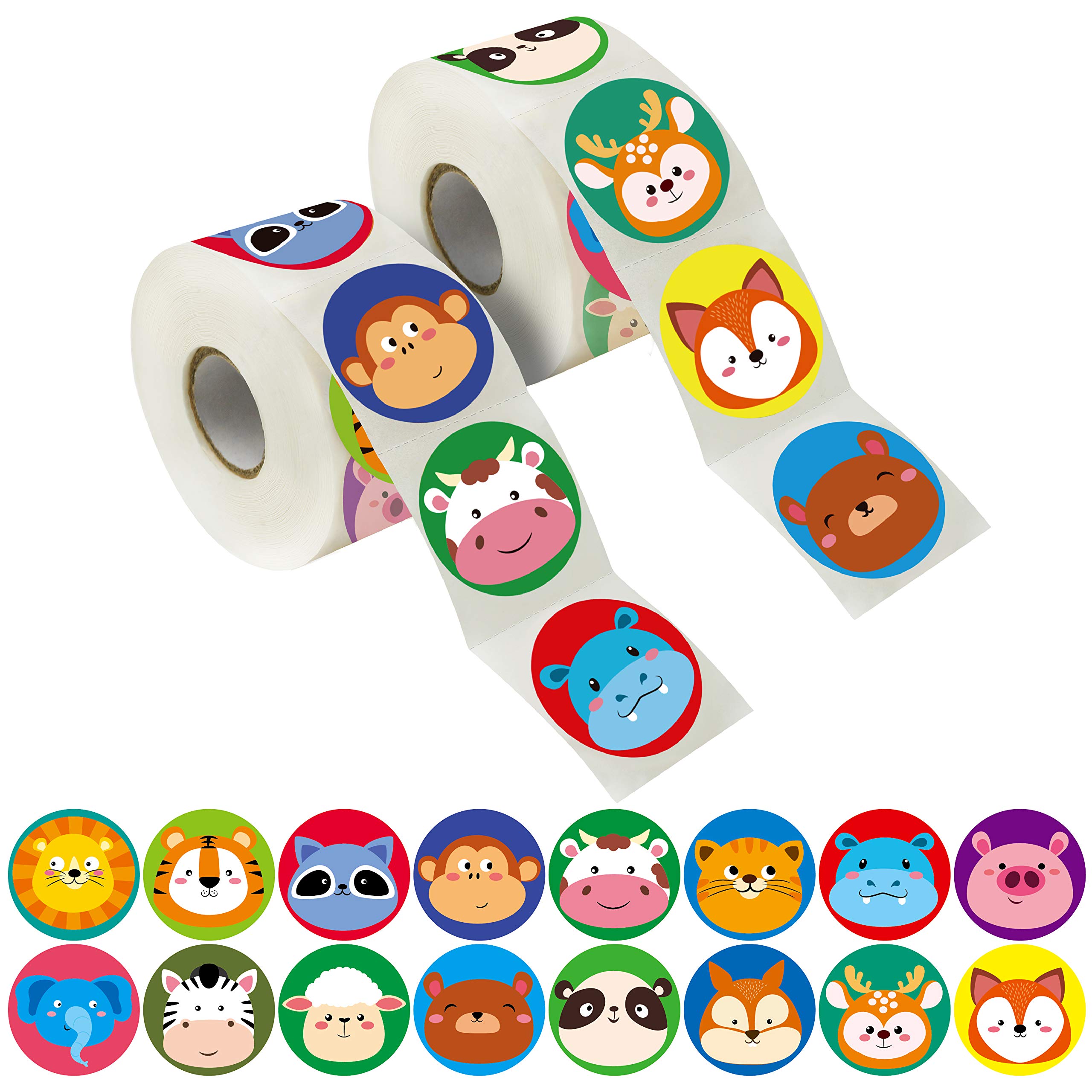 600 Adorable Round Animal Encouraging Incentive Stickers in 16 Designs with Perforated Line Expanded Version (Each Measures 1.5