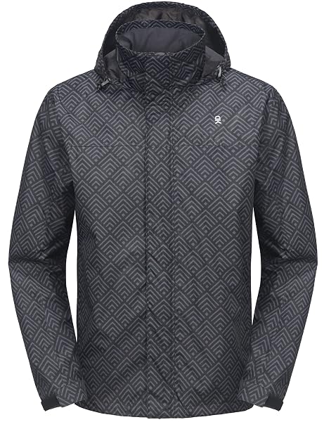 LITTLE DONKEY ANDY MEN’S WATERPROOF RAIN JACKET OUTDOOR LIGHTWEIGHT RAIN SHELL COAT GREY/BLACK XL