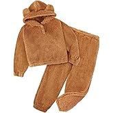 Girl's Fleece Pajama Sets Cute Plush 2-Piece Winter Warm Loungewear Pants Sets with Ears