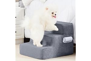 HYLEORY Dog Stairs for Bed 13.5''H, 3-Step Pet Stairs for Small Dogs & Cats, Sturdy Pet Steps with Non-Slip Bottom, Functional Portable Dog Ramp for Couch/Chair/Sofa/Car, with Storage Pocket, Grey