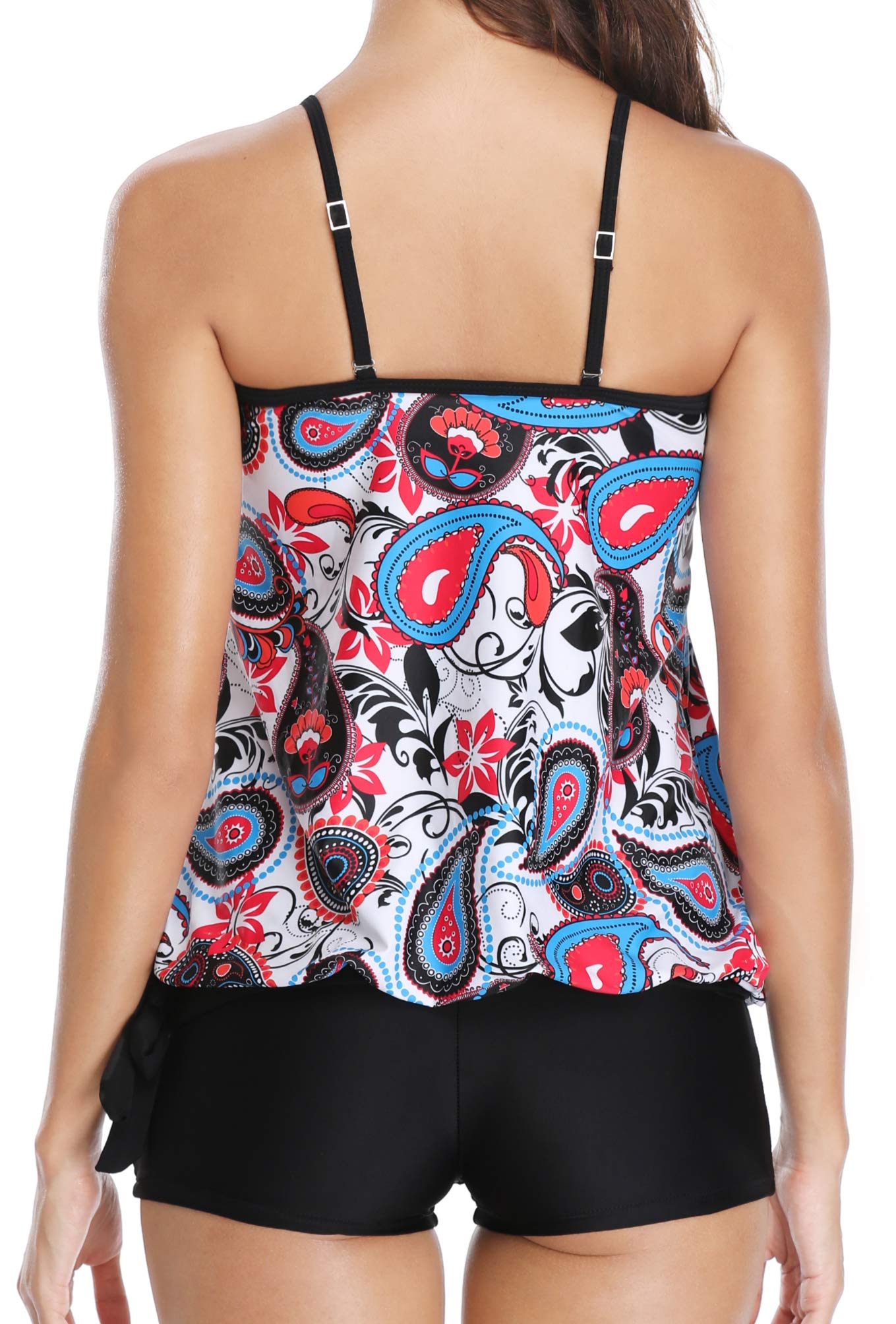 Yonique Blouson Tankini Paisley Tribal Printed Tank Top with Boyshort Two Pieces Swimsuits for Women