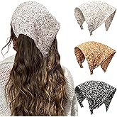 HAIMEIKANG Floral Hair Scarf Headbands for Women Boho Bandanas for Women Triangle Kerchief Solid Color Hair Bands Vintage Head Scarf (Beige+Yellow+Black)