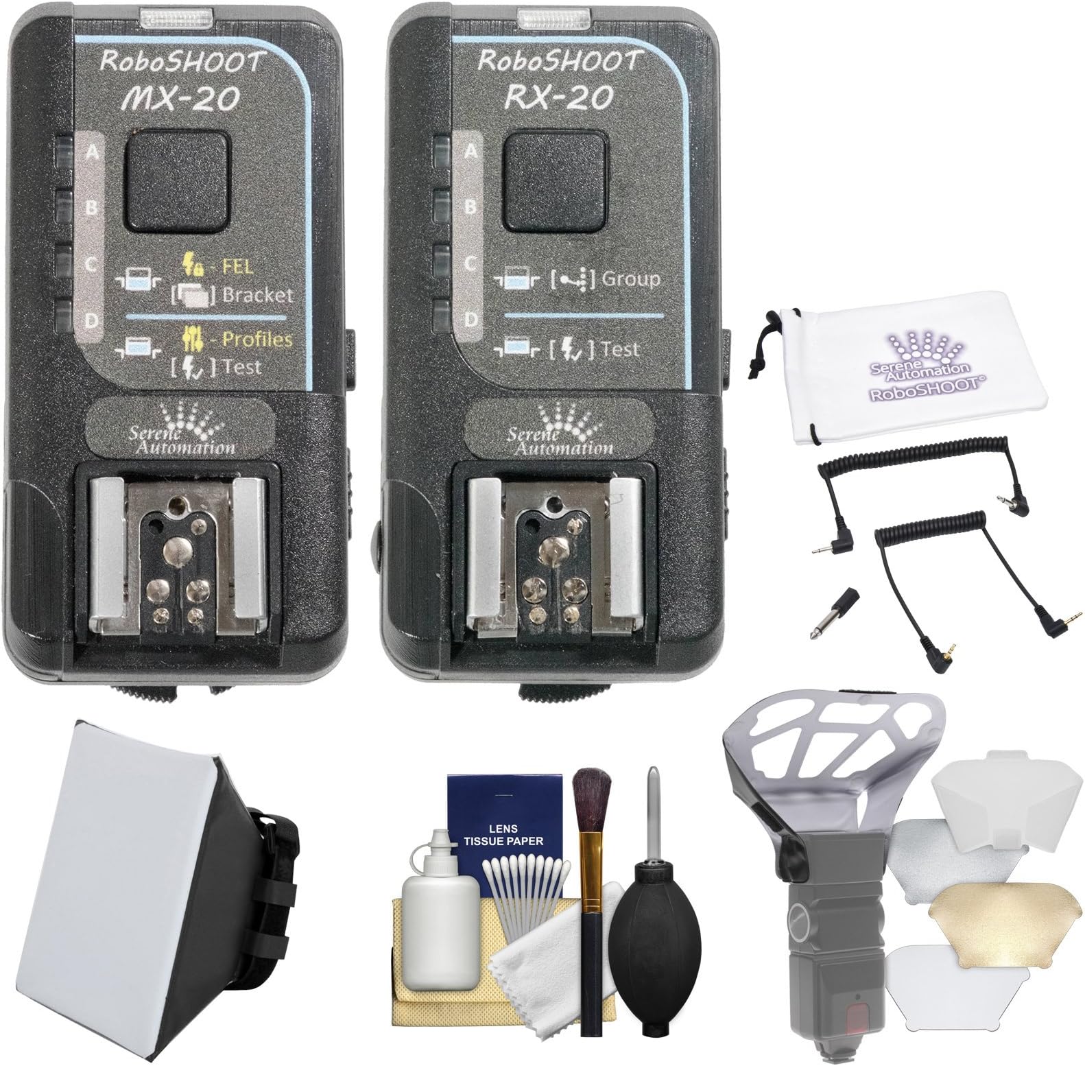 Roboshoot MX-20/RX-20 Flash Trigger Set for Nikon i-TTL & Fujifilm X-Series with Soft Box + Diffuser Bouncer + Kit