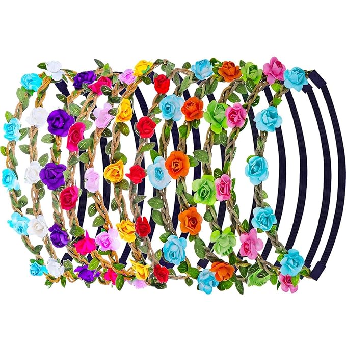 ZARRS Flower Headbands,12 Pack Floral Garland Headbands with Elastic