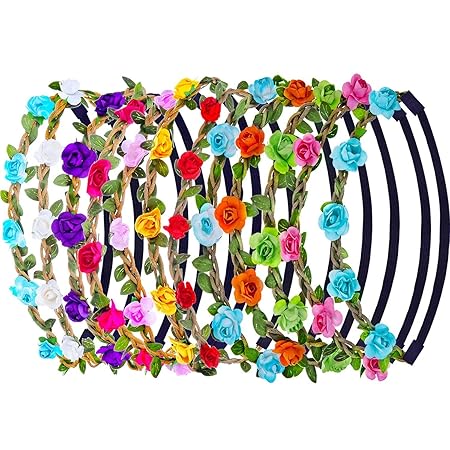 Blumen Stirnbänder,12er Pack Stirnband Kopfband mit Justierbaren Elastischen Band Farbig Haarband Damen Mädchen für Party Hoc