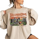 Merrvey Vintage Halloweentown Crewneck Sweatshirt, Halloween Town Est. 1998 Retro Sweater Sand Color
