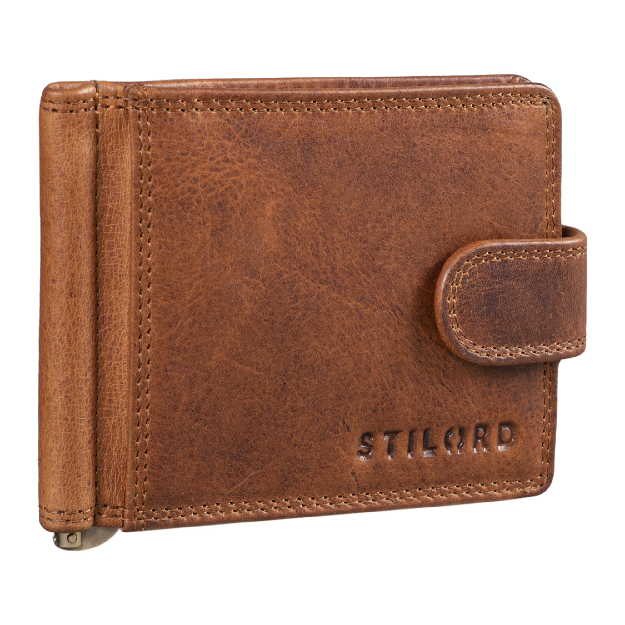 STILORD "Lino" Leather Money Clip Wallet for Men Vintage Wallet RFID Protection and NFC Blocking Elegant Mens Card Holer with Coin Pouch Genuine Leather Colour:Kara - Cognac