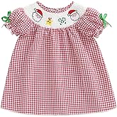 VSQWLZT Toddler Baby Girl Christmas Outfit Santa Claus Print Red Plaid Dress One Piece Short Sleeve Smocked Dress Clothes