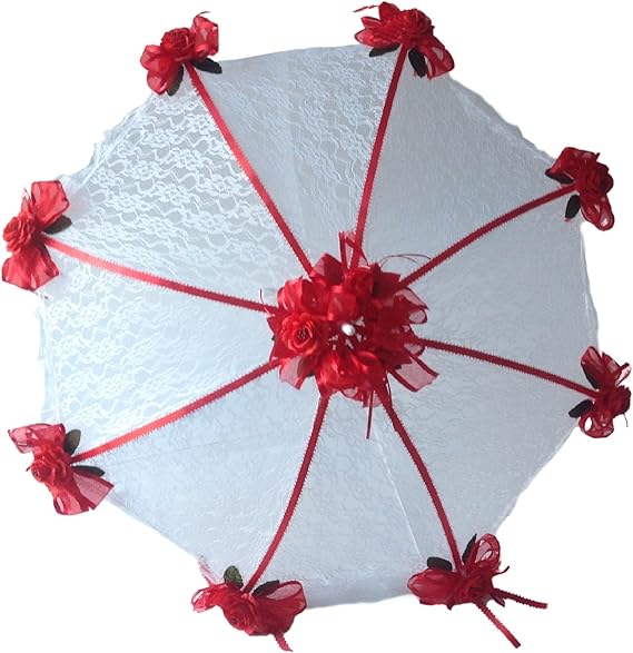 Decorated Bridal Shower Wedding White Lace Umbrella