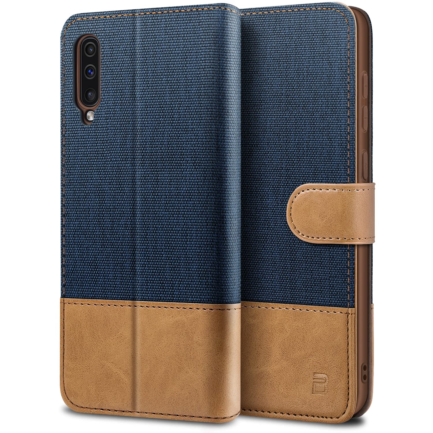 BEZ Case for Samsung A50 Case, Galaxy A30s Phone Case Compatible for Samsung Galaxy A50, Wallet Cover [Canvas Faux Leather] with Credit Card Holders, Kick Stand, Magnetic Strap Closure, Blue Navy
