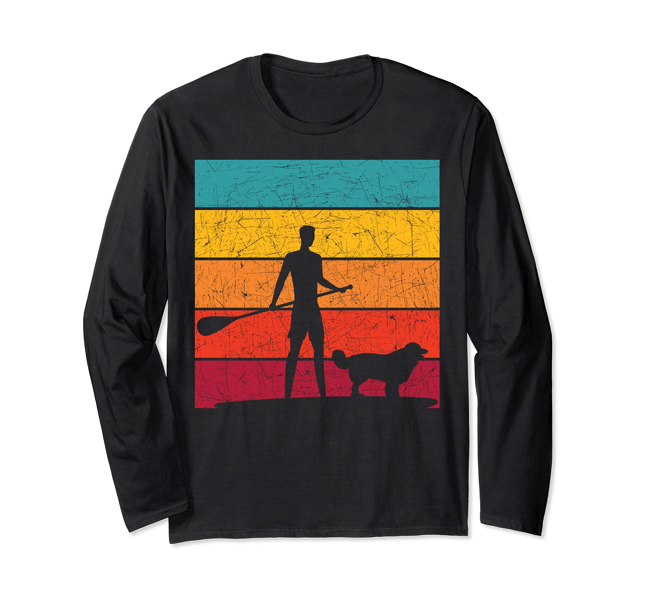 Animal Pet Dog Paddleboarder Stand Up Paddling Retro SUP Long Sleeve T-Shirt