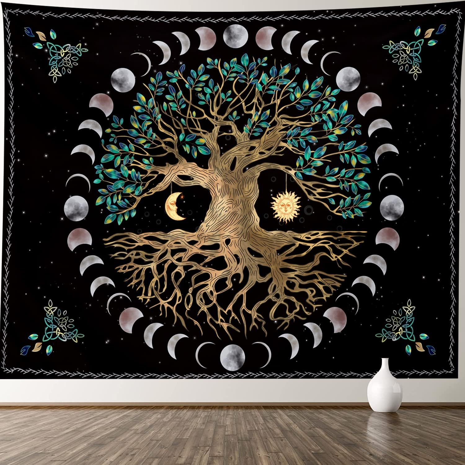 Tapestries - Life Tree Tapestry Wall Hanging - Bohemian Hippie Wishing Tree Tapestries Psychedelic Wall Carpet Mystic Aesthetic Wall Tapestry for Living Room Bedroom (Tree of Life Moon Phase, M(51.2ʺ x 59.1ʺ))