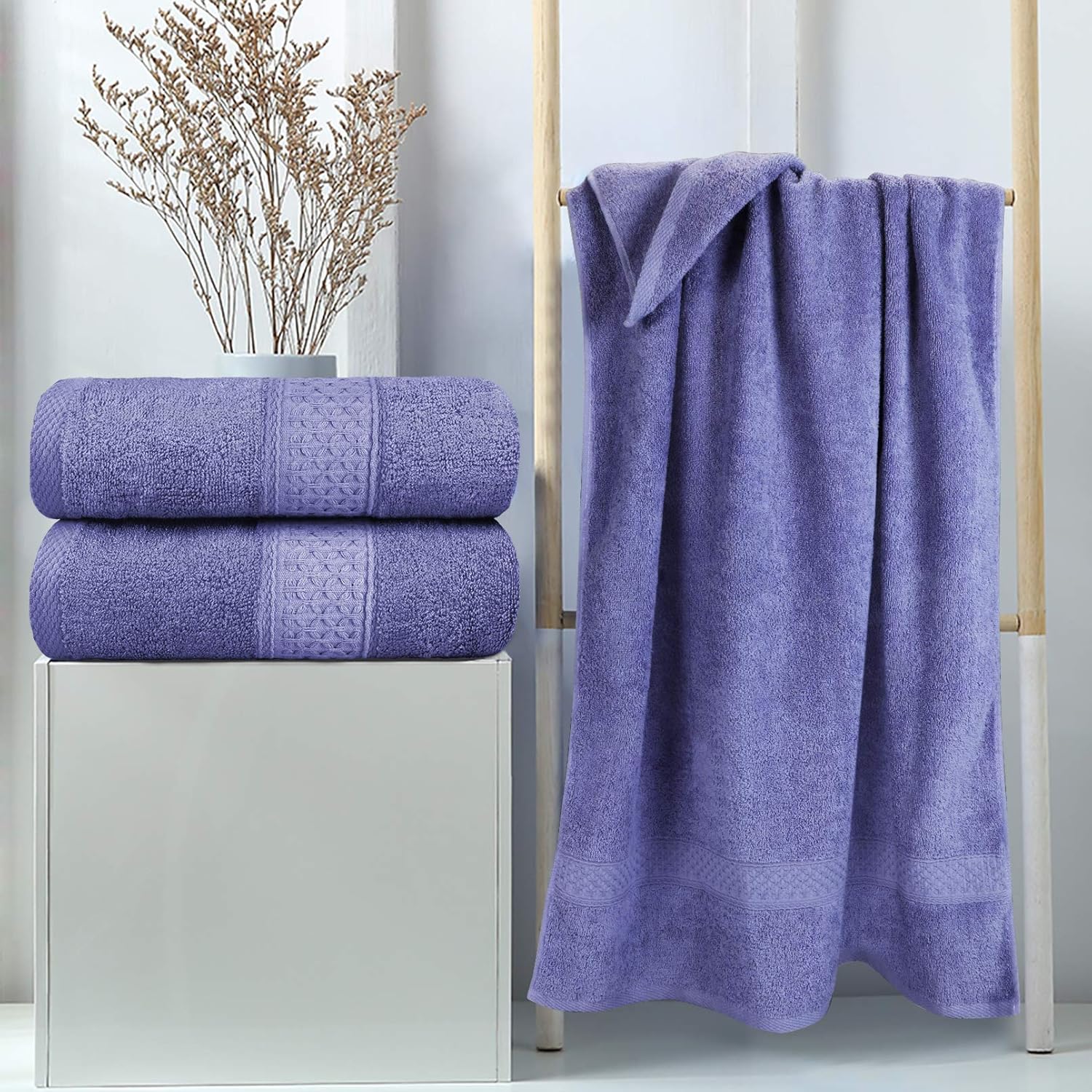 YOOFOSS Bath Towels 100% Organic Cotton Bath Towels Set 28x55 in Large Soft, Plush, Absorbent Towel for Bathroom - Purple: Kitchen & Dining