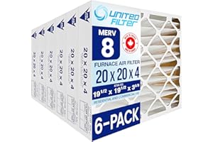 20x20x4 MERV 8 Pleated Furnace Filters (Actual Size 19-1/2 x 19-1/2 x 3-5/8) Case of 6, Healthy Air - Efficient, Home Climate