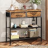 Simple Trending 32&rdquo; Narrow Console Table, Sofa Table with 2 Fabric Drawers | Entryway Table with 3-Tier Storage Shelves, Adjustable Feet Pads, Behind Couch Table, for Living Room, Hallway, Rustic Brown