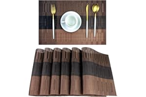 PIGCHCY Placemats,Washable Vinyl Woven Table Mats,Elegant Placemats for Dining Table Set of 6(Bamboo-Brown)