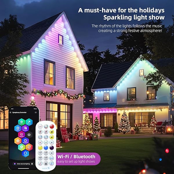 HOYECHI PERMANENT OUTDOOR LIGHTS 100FT – SMART RAINBOW LED OUTDOOR DECOR WITH 60 LIGHTS, WATERPROOF FOR HALLOWEEN CHRISTMAS DAILY & HOLIDAY – WHITE