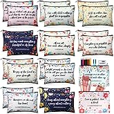 Qeeenar 24 Pcs Christian Makeup Bag Bible Cosmetic Bags Inspirational Bible Verse Toiletry Pouches Canvas Motivational Pouches with Zipper for Women Organize Cosmetics Toiletries Stationery (Novel)