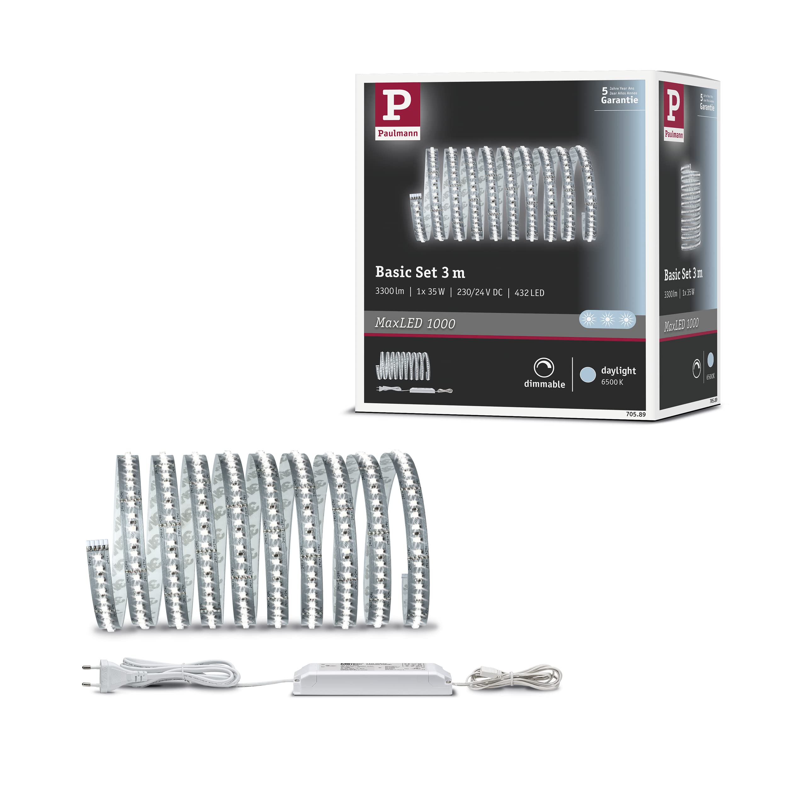 Paulmann 705.89 Function MaxLED 1000 Basic Set 3m Daylight White 34W 230/24V 60VA Silver 70589 LED Lighting Strip Light Strip Light Tube