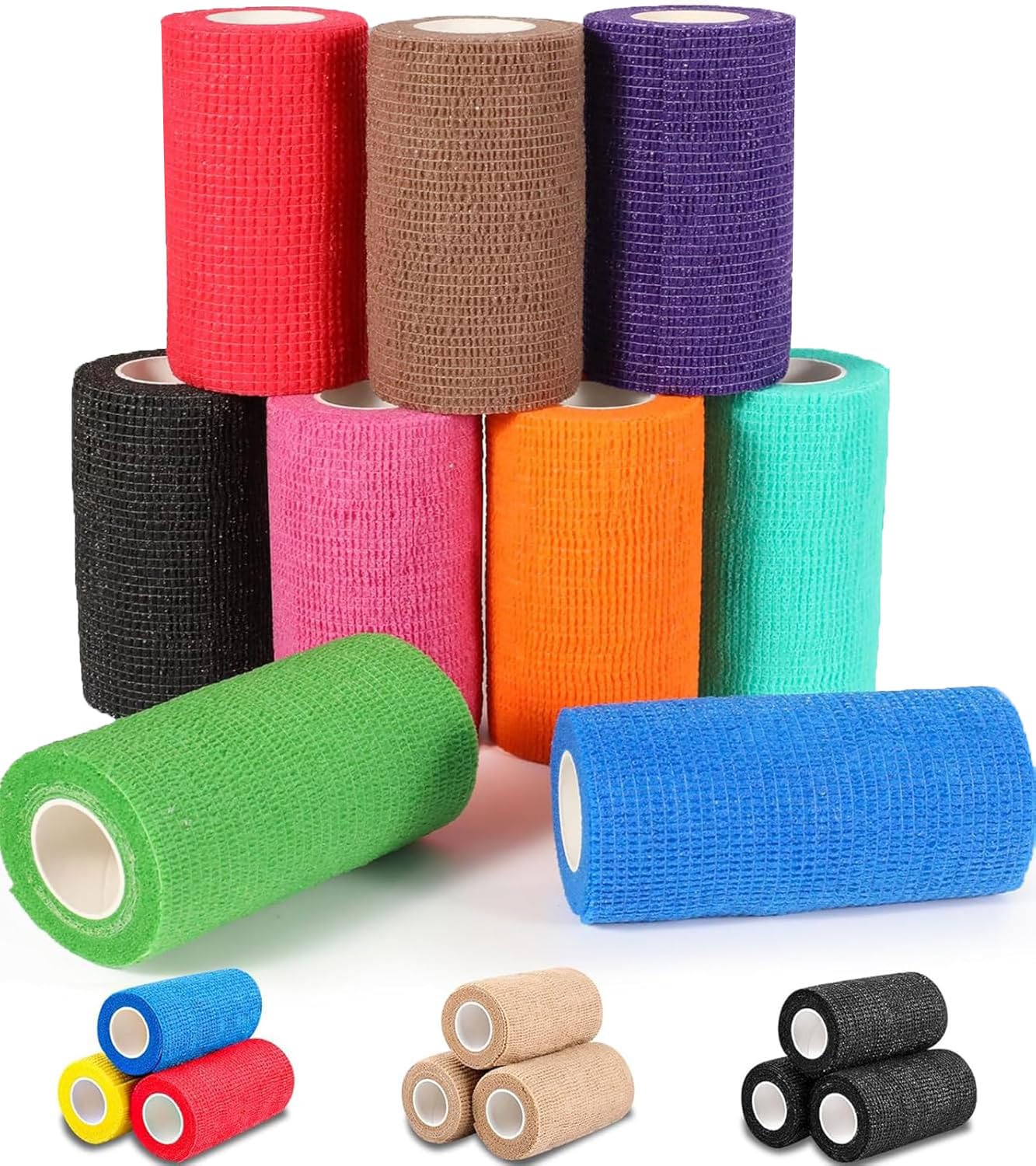 Photo 1 of AZEN 9 Pack Self Adhesive Bandage Wrap, 4" X 5 Yards Elastic Cohesive Bandage Wrap, Color Athletic Tape, Tattoo Grip Tape Wrap, Vet Wrap, Ankle Tape