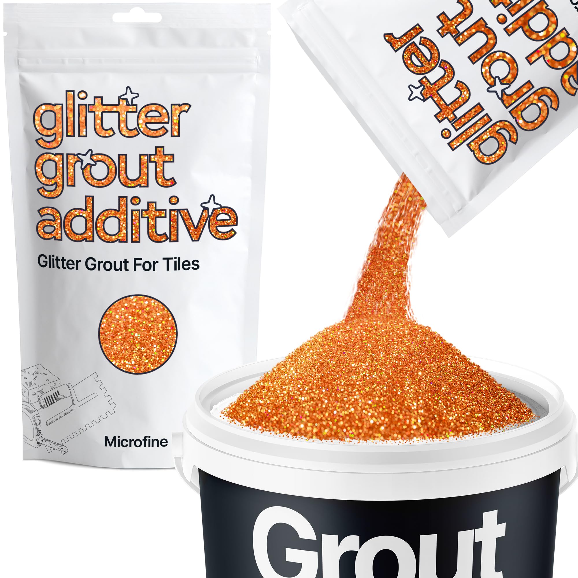 Hemway Copper Holographic Glitter Grout Additive Microfine 100g Metallic Flakes for Adding Sparkle to Kitchen & Bathroom Tiles | Enhance Your Indoor Grouting Projects with a Durable Sparkly Effect
