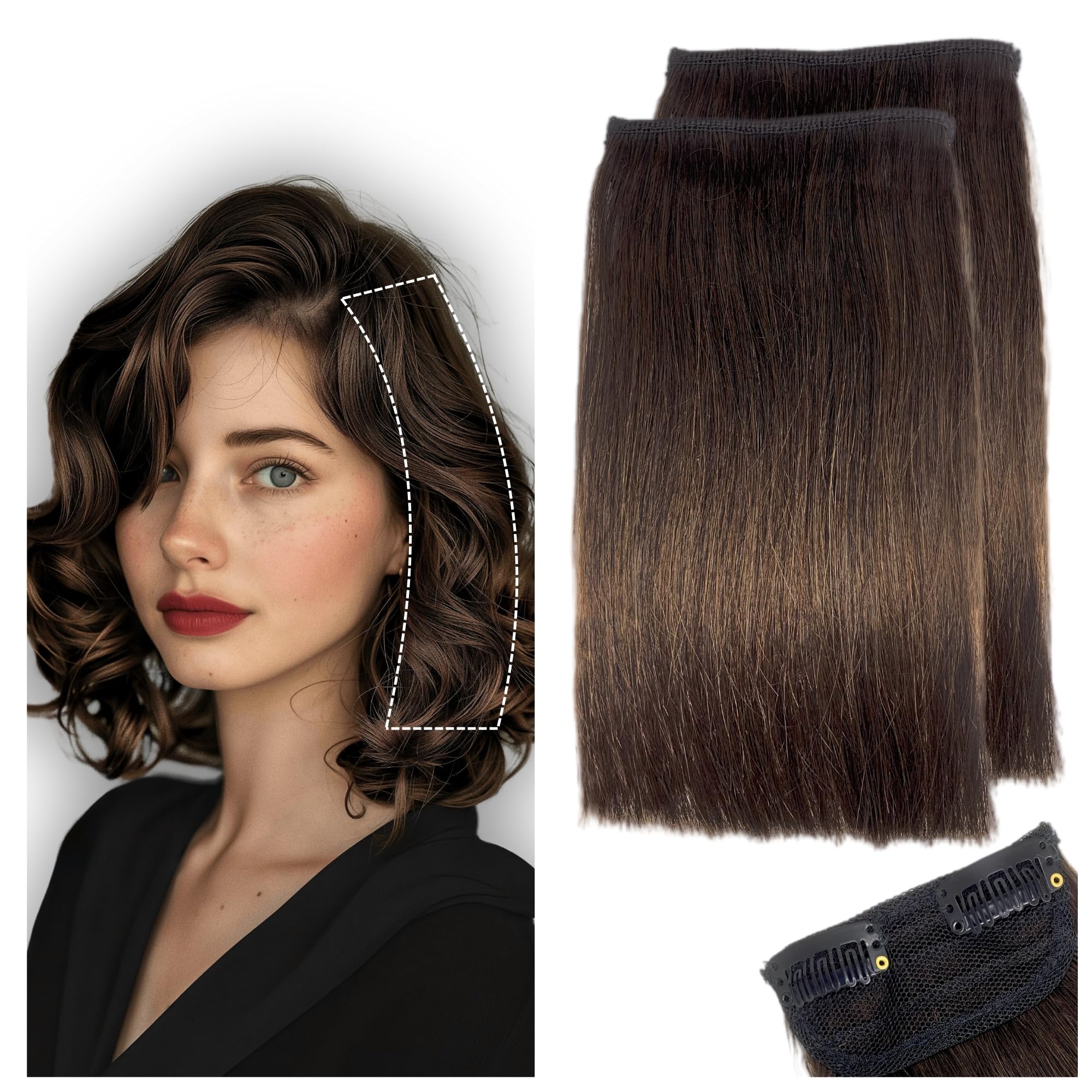 Photo 1 of 2 Pcs Short Hair Extensions, Extensions Clip in Human Hair for Women Adding Volume 8 Inch Dark Brown