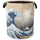 Laundry Hamper,Vintage Sea Wave Laundry Basket,Japanese Portable Collapsible Laundry Room Organization Storage for Dorm Room,Nursery,Bathroom,Bedroom,16x20 Inch
