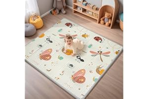 Foldable Baby Play Mat, PIGLOG Waterproof Playmats for Babies and Toddlers Kids, Safe Foam Playmat for Tummy Time, 50x50 Playpen Mat, Reversible Portable Baby Floor Mat for Infant, Toddler, Dragonfly