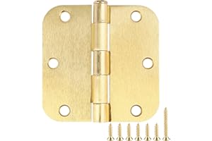 JIW Door Hinges Satin Brass 3.5 Inch x 3.5" Interior Gold Door Hinges for Doors 6 Pack Brushed Brass Door Hinges 3-1/2" Rounded 5/8"Radius Corners Bedroom Residential Standard Indoor Door Hardware Hinge