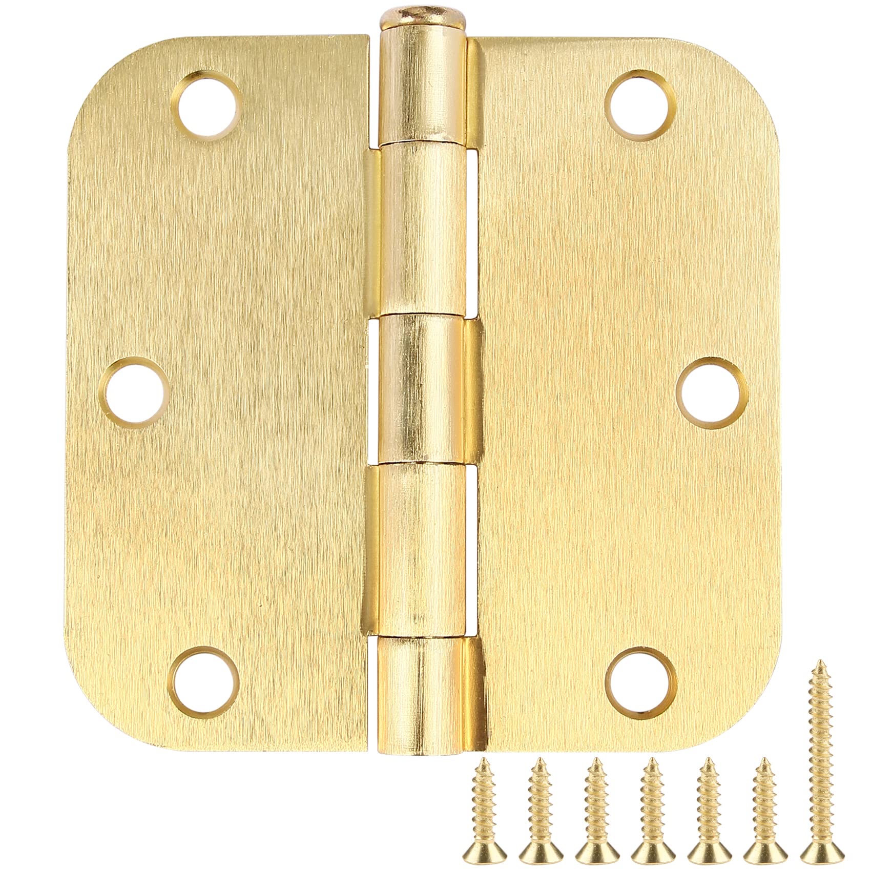 Photo 1 of Door Hinges Satin Brass 3.5 Inch x 3.5" Interior Gold Door Hinges for Doors 18 Pack Brushed Brass Door Hinge 3-1/2" Rounded 5/8" Radius Corners Bedroom Residential Standard Indoor Door Hardware Hinge