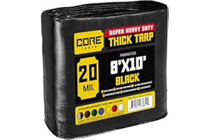 Core Tarps Extreme Heavy Duty 20 Mil Tarp Cover, Waterproof, UV Resistant, Rip and Tear Proof, Poly Tarpaulin with Reinforced Edges for Roof, Camping, Patio, Pool, Boat (Black 8′ X 10′)