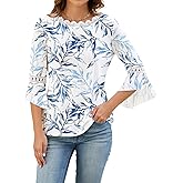 3/4 Sleeve Tops for Women Floral Print Fashion Blouses Loose Fit Tunic Top Bohemian Bell Sleeve T-Shirts Dressy Casual