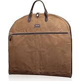 Polare 43” Waxed Canvas Full Grain Leather Trim Carry On Garment Bag for Travel, Waterproof Dust-Proof Foldable Hanging Suitcase Weekender Garment Cover with YKK Zipper