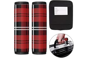 TPOAEL 2 Pack Luggage Handle Wrap Travel Tags - Set of Luggage Tags for Suitcases, Identifiers, Marker, and Handle Covers - Cruise Accessories and Travel Gifts（Red Tartan Plaid