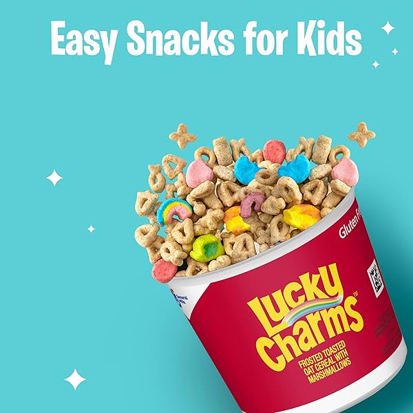 LUCKY CHARMS GLUTEN FREE CEREAL WITH MARSHMALLOWS, KIDS BREAKFAST CEREAL, MADE WITH WHOLE GRAIN, 4 CEREAL CUPS, 6.8 OZ